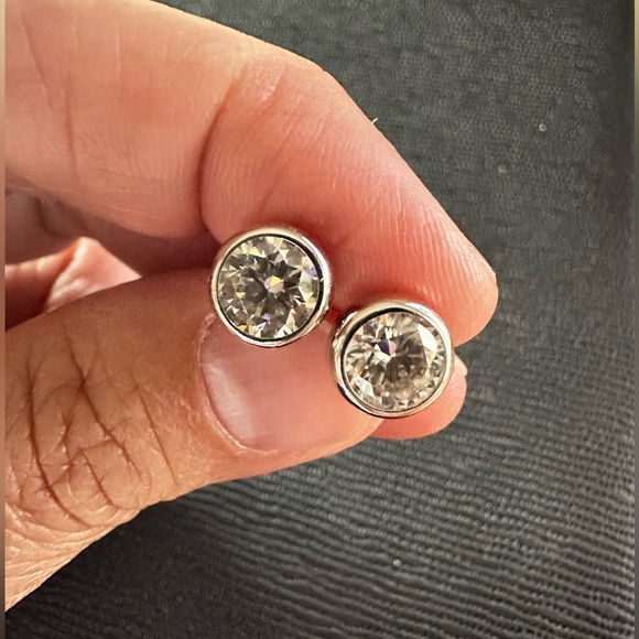 Moissanite and Sterling Silver Bezel Set Pendant Earrings - Picture 3 of 6